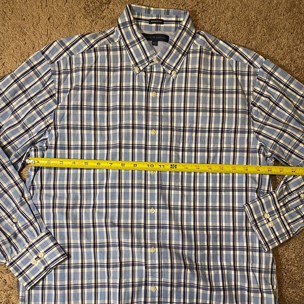 Tommy Hilfiger Adult Mens Size 15.5 Button Up Down Cotton Blue Dress Shirt - Picture 7 of 10